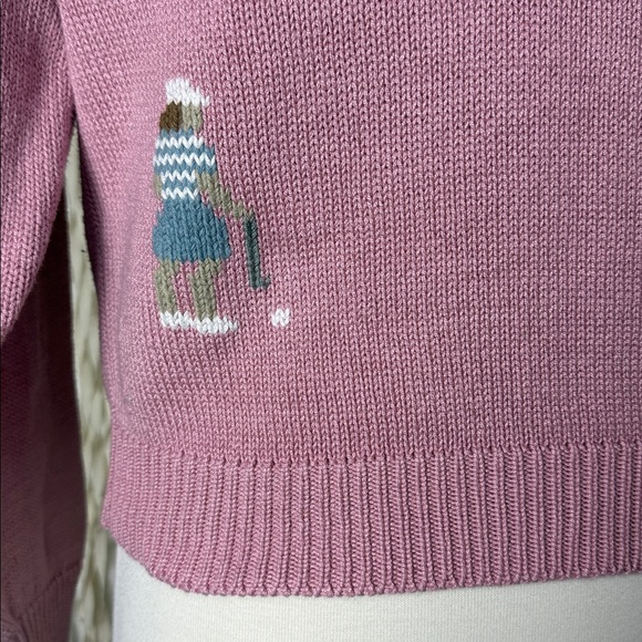Vintage Handmade Golf Scene Crewneck Drop Sleeve Sweater in Mauve XS/S - Picture 4 of 10